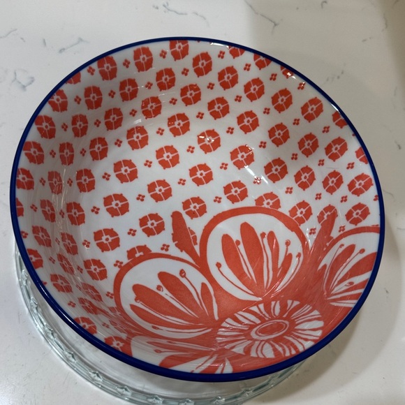 Anthropologie Vibrant Red and White Floral Bowl - Picture 2 of 6